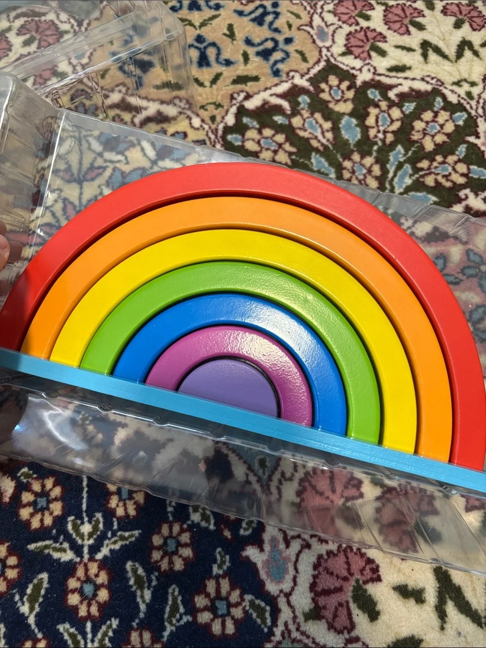 Rainbow Puzzle Stack & Learn Wooden Arch Set - Blue Box